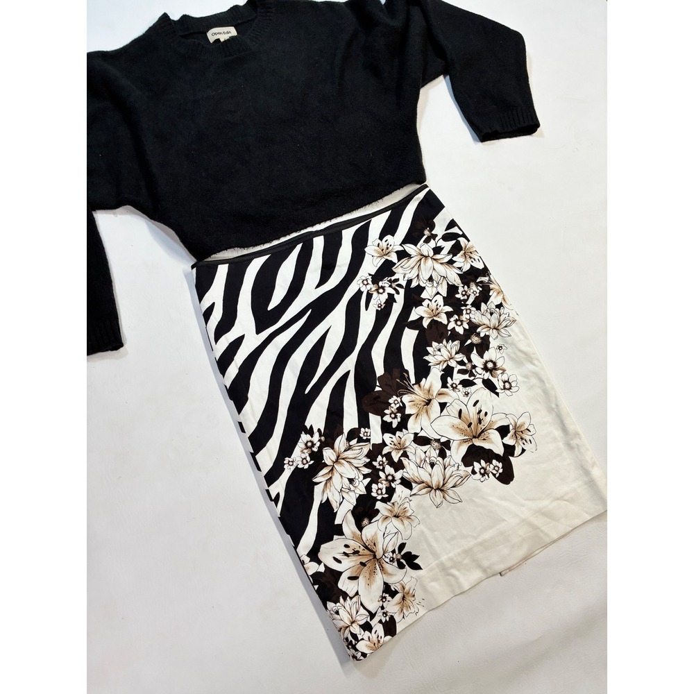 White House Black Market Floral Zebra Print Pencil Skirt Women's Size 4 Business